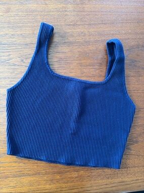 House of Harlow Ribbed Square-Neck Crop Tank Top - Navy